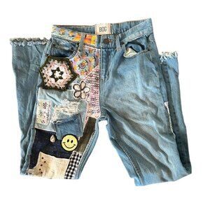 Urban Outfitters BDG  Patchwork Light Wash Frayed Hem High Rise Denim Jeans 25